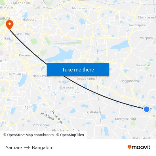 Yamare to Bangalore map
