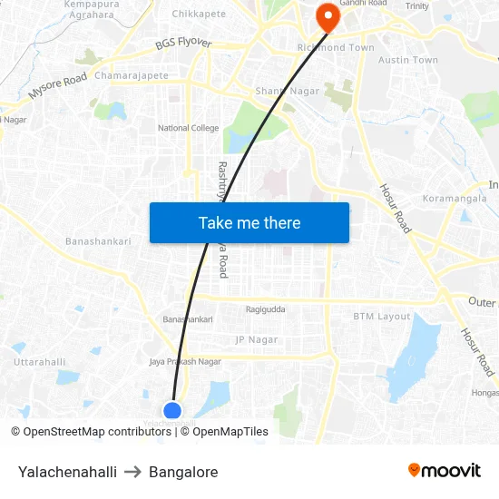 Yalachenahalli to Bangalore map