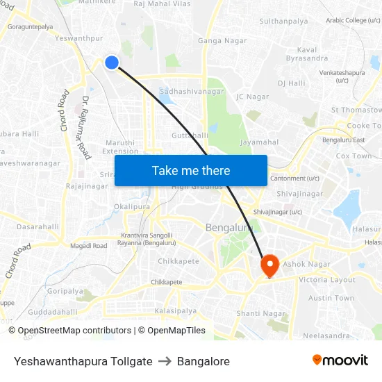 Yeshawanthapura Tollgate to Bangalore map