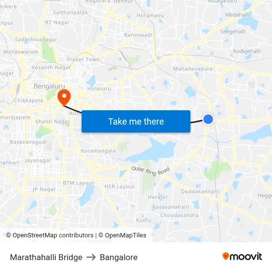 Marathahalli Bridge to Bangalore map