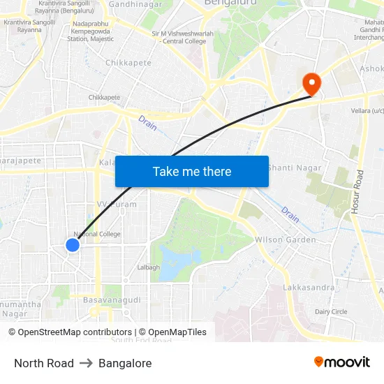 North Road to Bangalore map