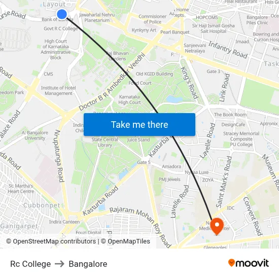 Rc College to Bangalore map