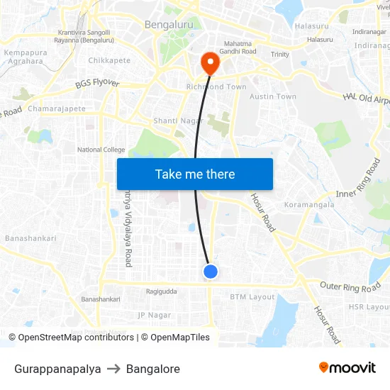 Gurappanapalya to Bangalore map
