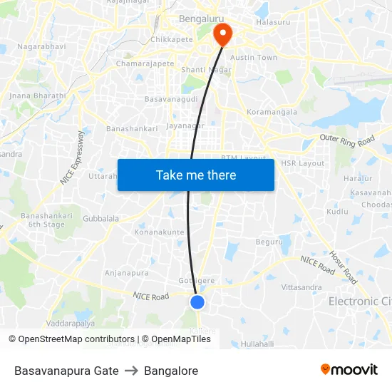 Basavanapura Gate to Bangalore map