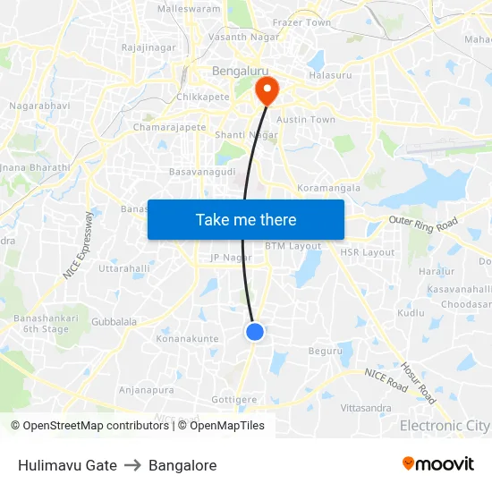 Hulimavu Gate to Bangalore map