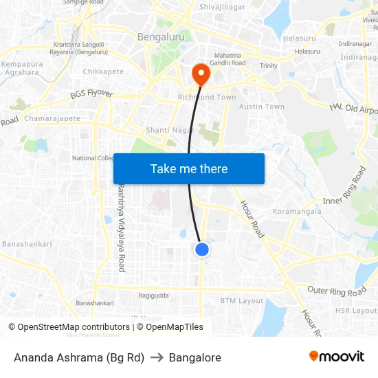 Ananda Ashrama (Bg Rd) to Bangalore map