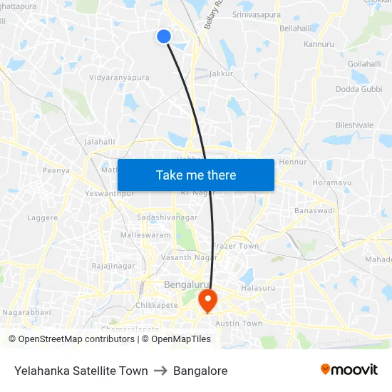 Yelahanka Satellite Town to Bangalore map
