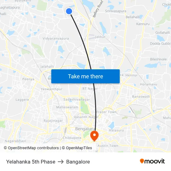 Yelahanka 5th Phase to Bangalore map