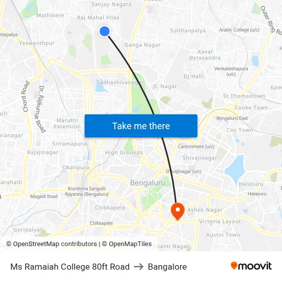 Ms Ramaiah College 80ft Road to Bangalore map