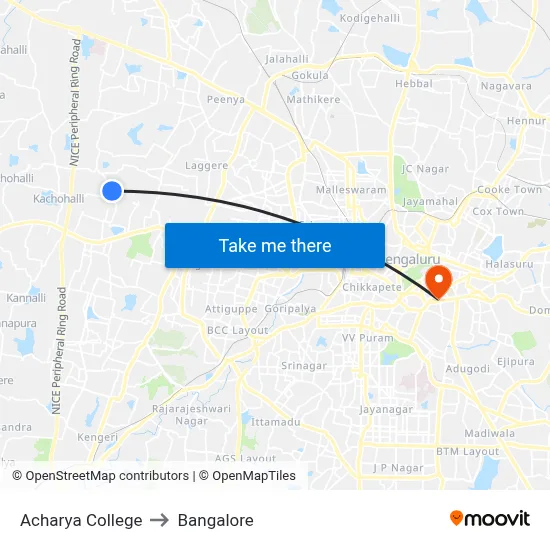 Acharya College to Bangalore map