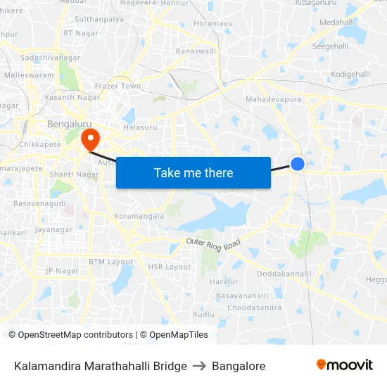Kalamandira Marathahalli Bridge to Bangalore map
