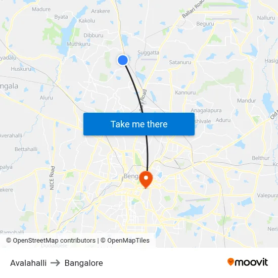 Avalahalli to Bangalore map