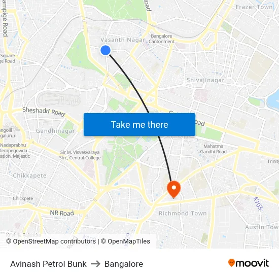 Avinash Petrol Bunk to Bangalore map