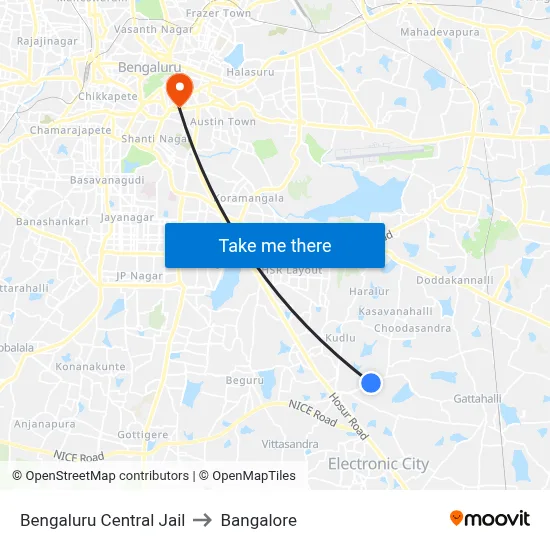 Bengaluru Central Jail to Bangalore map