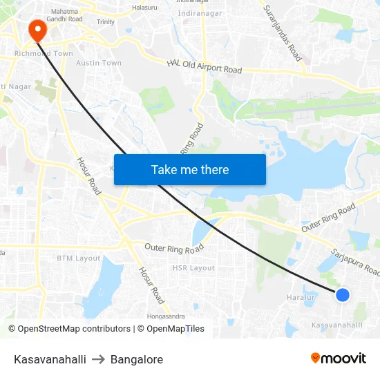 Kasavanahalli to Bangalore map