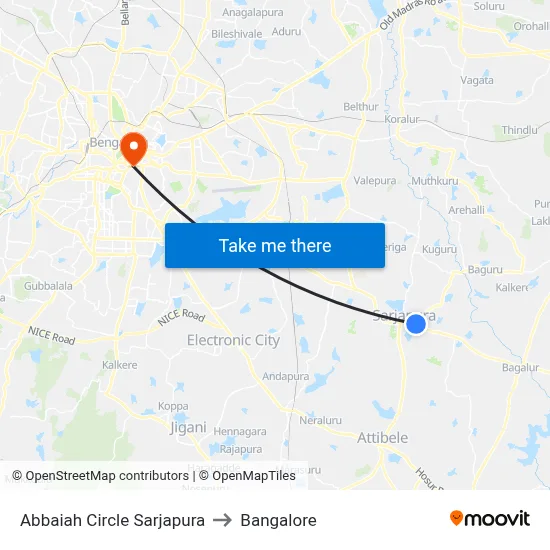 Abbaiah Circle Sarjapura to Bangalore map