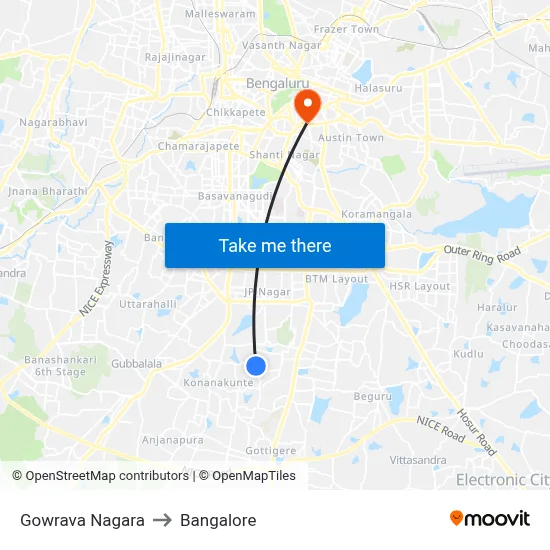 Gowrava Nagara to Bangalore map