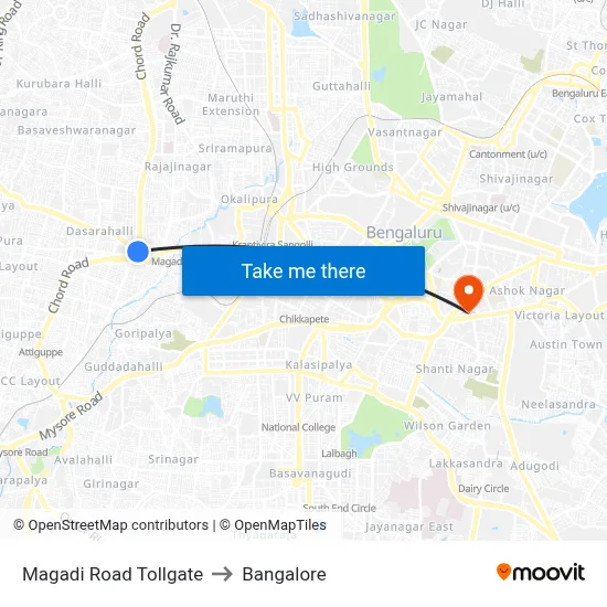 Magadi Road Tollgate to Bangalore map