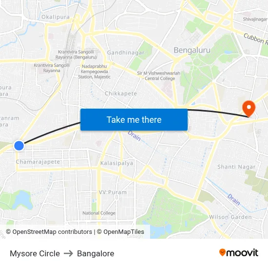 Mysore Circle to Bangalore map