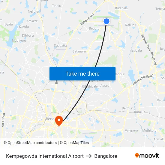 Kempegowda International Airport to Bangalore map