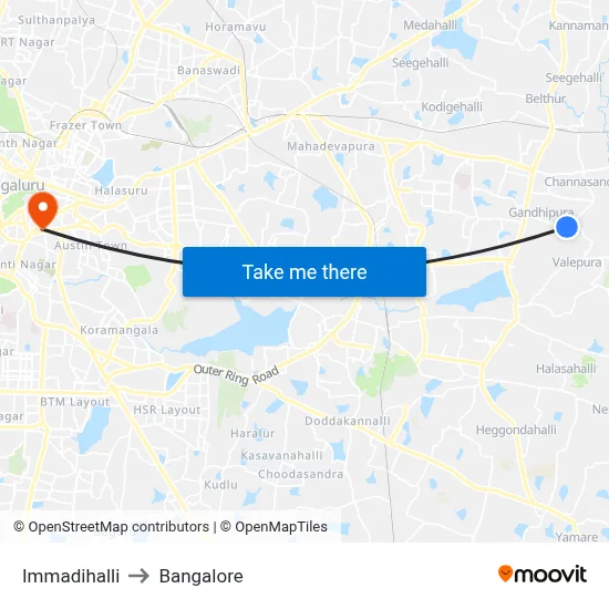 Immadihalli to Bangalore map