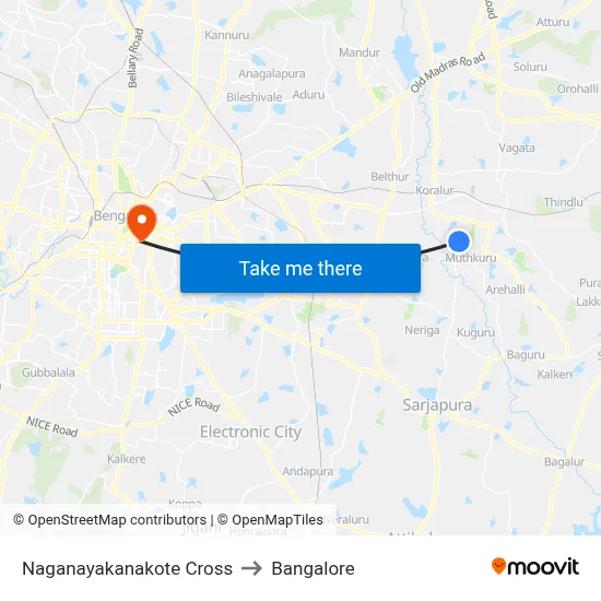 Naganayakanakote Cross to Bangalore map