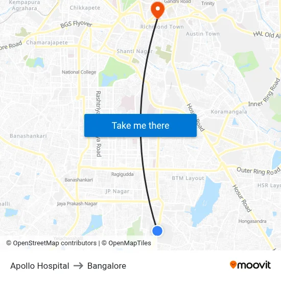 Apollo Hospital to Bangalore map