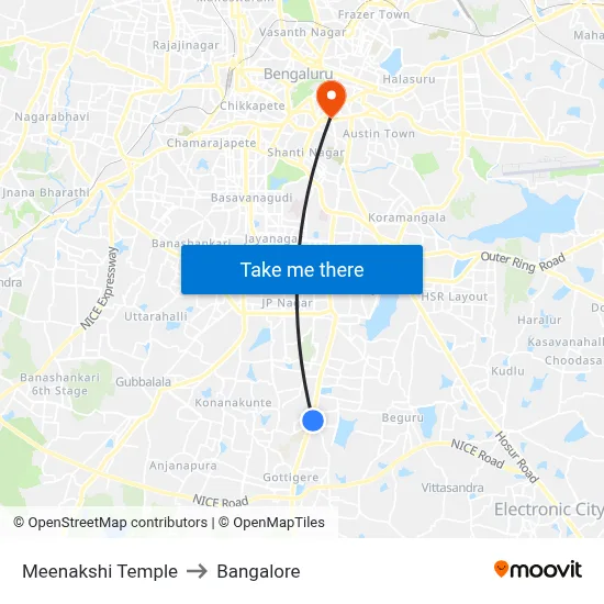 Meenakshi Temple to Bangalore map
