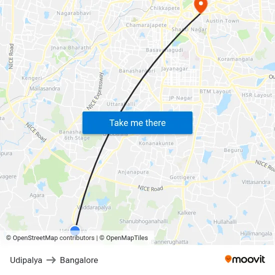 Udipalya to Bangalore map
