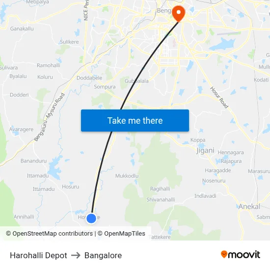 Harohalli Depot to Bangalore map