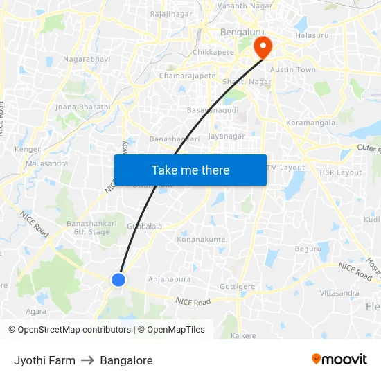 Jyothi Farm to Bangalore map