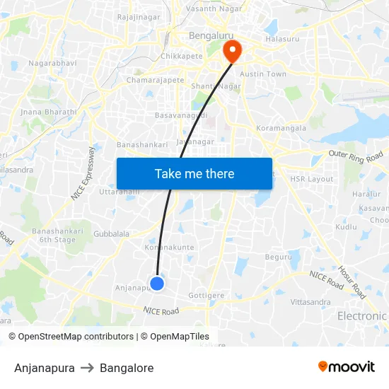 Anjanapura to Bangalore map