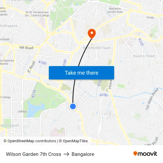 Wilson Garden 7th Cross to Bangalore map