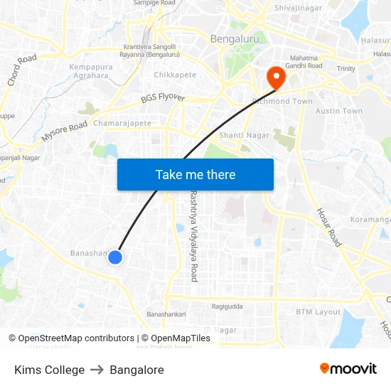Kims College to Bangalore map