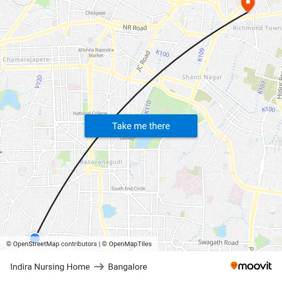 Indira Nursing Home to Bangalore map