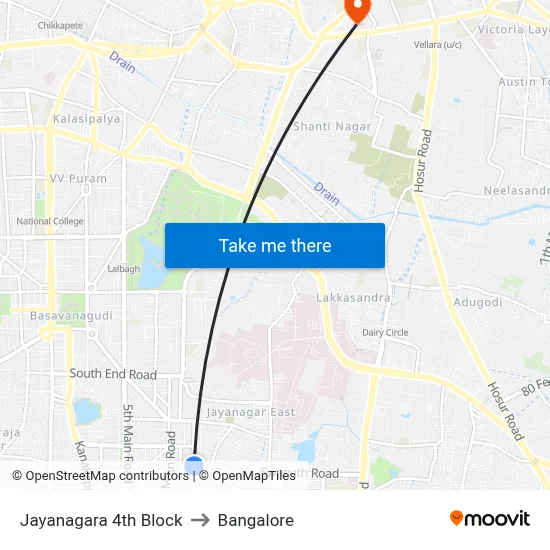 Jayanagara 4th Block to Bangalore map