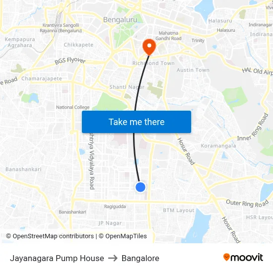 Jayanagara Pump House to Bangalore map