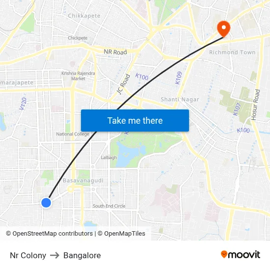 Nr Colony to Bangalore map