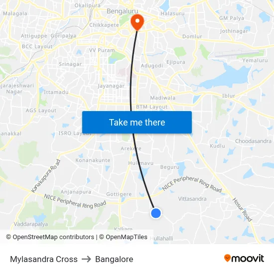 Mylasandra Cross to Bangalore map