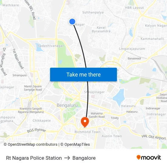 Rt Nagara Police Station to Bangalore map