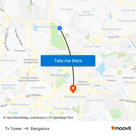 Tv Tower to Bangalore map