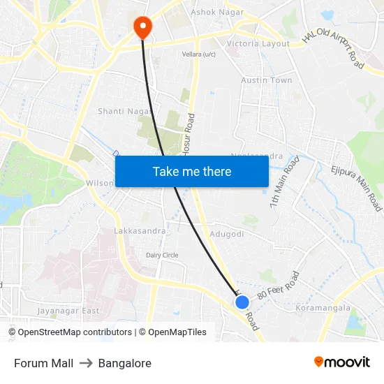 Forum Mall to Bangalore map
