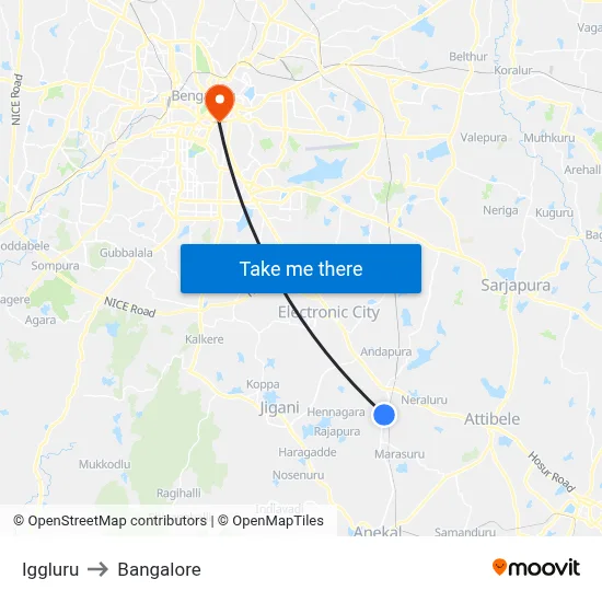 Iggluru to Bangalore map