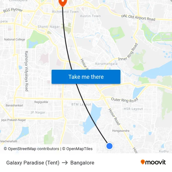 Galaxy Paradise (Tent) to Bangalore map