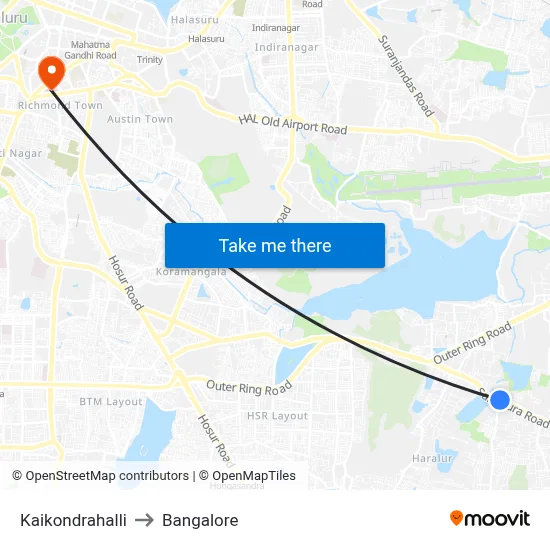 Kaikondrahalli to Bangalore map