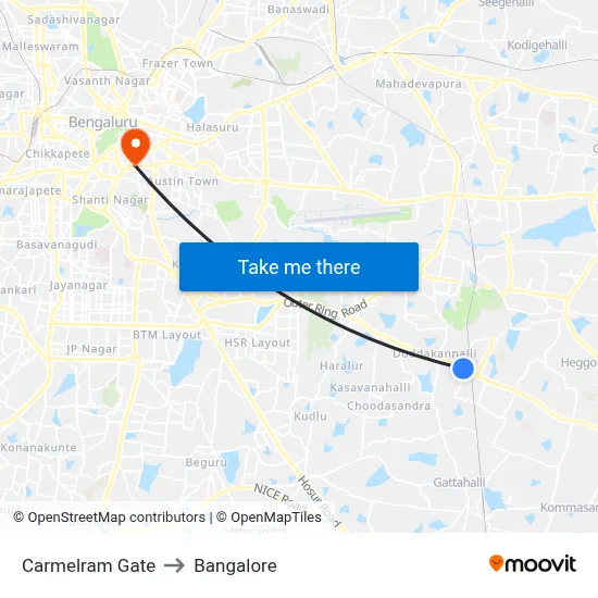 Carmelram Gate to Bangalore map