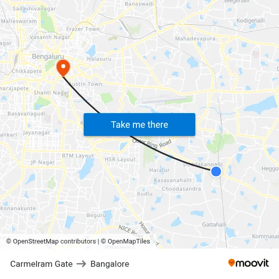 Carmelram Gate to Bangalore map