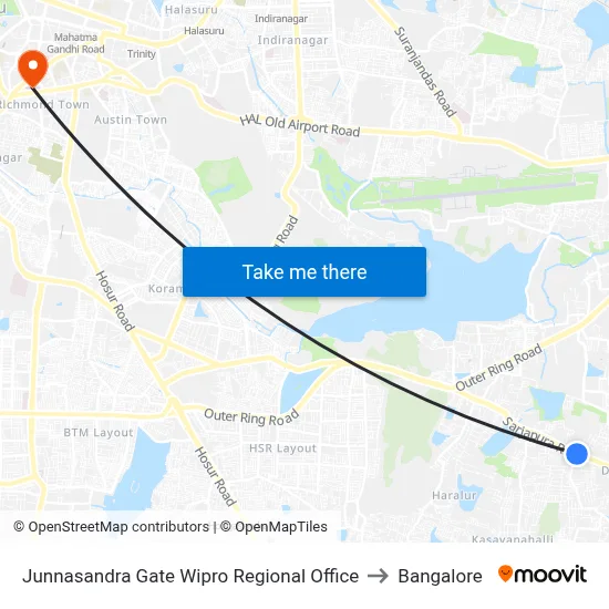 Junnasandra Gate Wipro Regional Office to Bangalore map