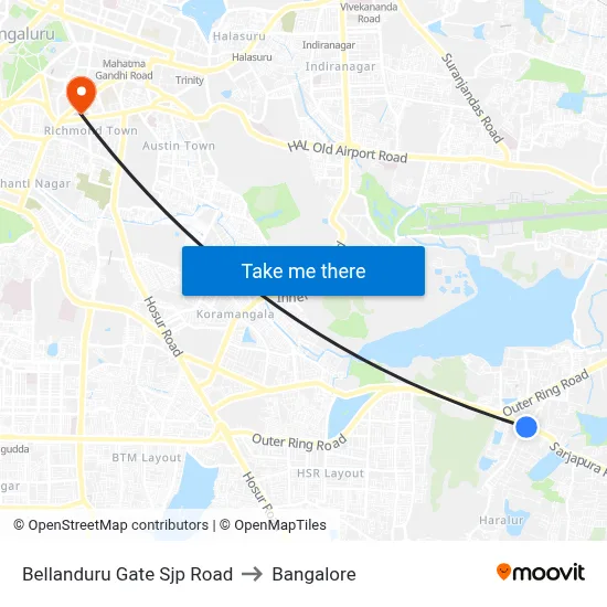 Bellanduru Gate Sjp Road to Bangalore map