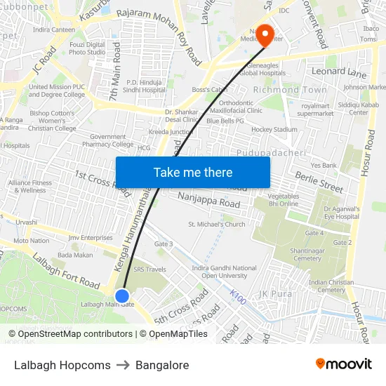 Lalbagh Hopcoms to Bangalore map